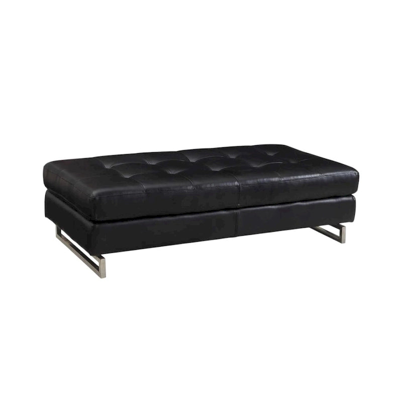 HomeRoots Pouf capitonné en similicuir noir et argent, 63 cm