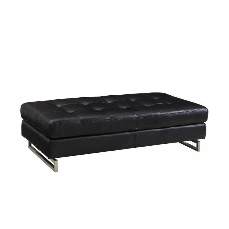 HomeRoots Pouf capitonné en similicuir noir et argent, 63 cm