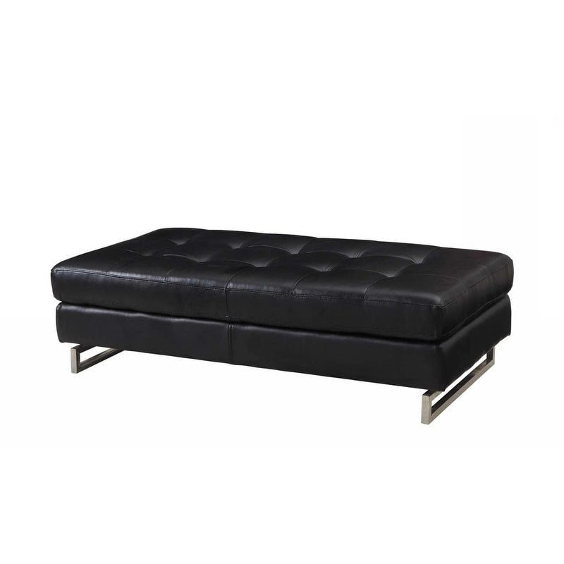 HomeRoots Pouf capitonné en similicuir noir et argent, 63 cm