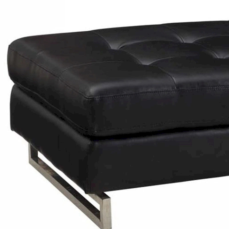 HomeRoots Pouf capitonné en similicuir noir et argent, 63 cm