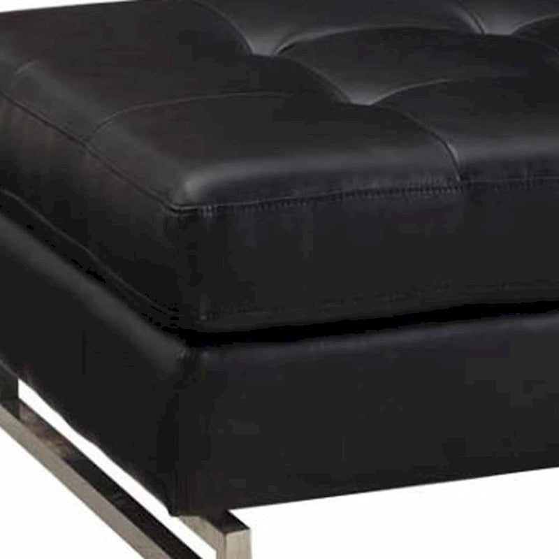 HomeRoots Pouf capitonné en similicuir noir et argent, 63 cm