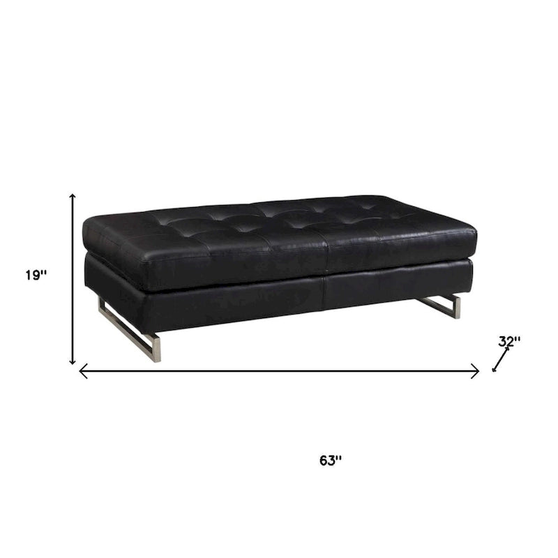 HomeRoots Pouf capitonné en similicuir noir et argent, 63 cm