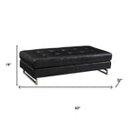 HomeRoots Pouf capitonné en similicuir noir et argent, 63 cm