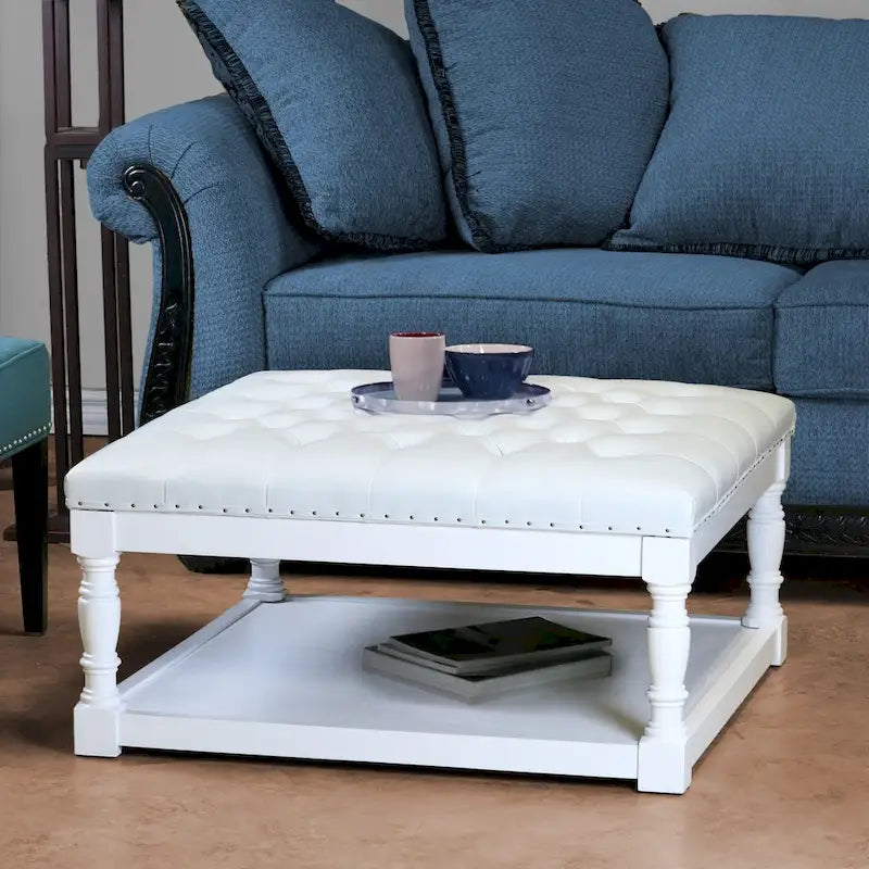 Table ottomane Cairona en cuir bi-cast capitonné de 34 pouces avec étagères