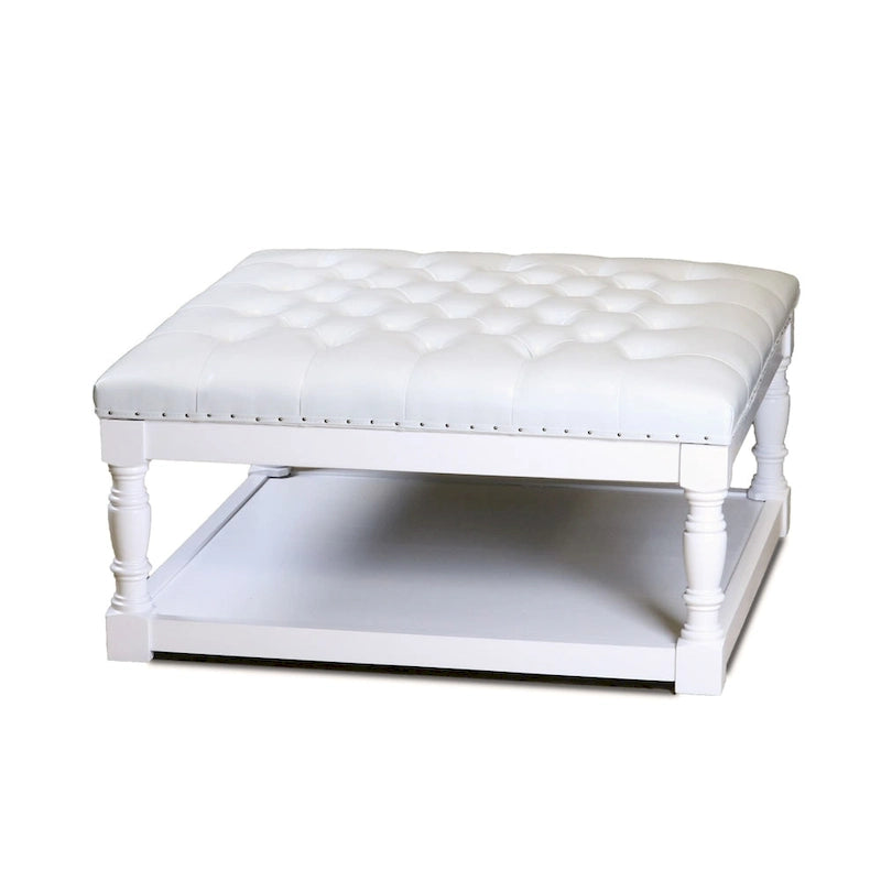 Table ottomane Cairona en cuir bi-cast capitonné de 34 pouces avec étagères