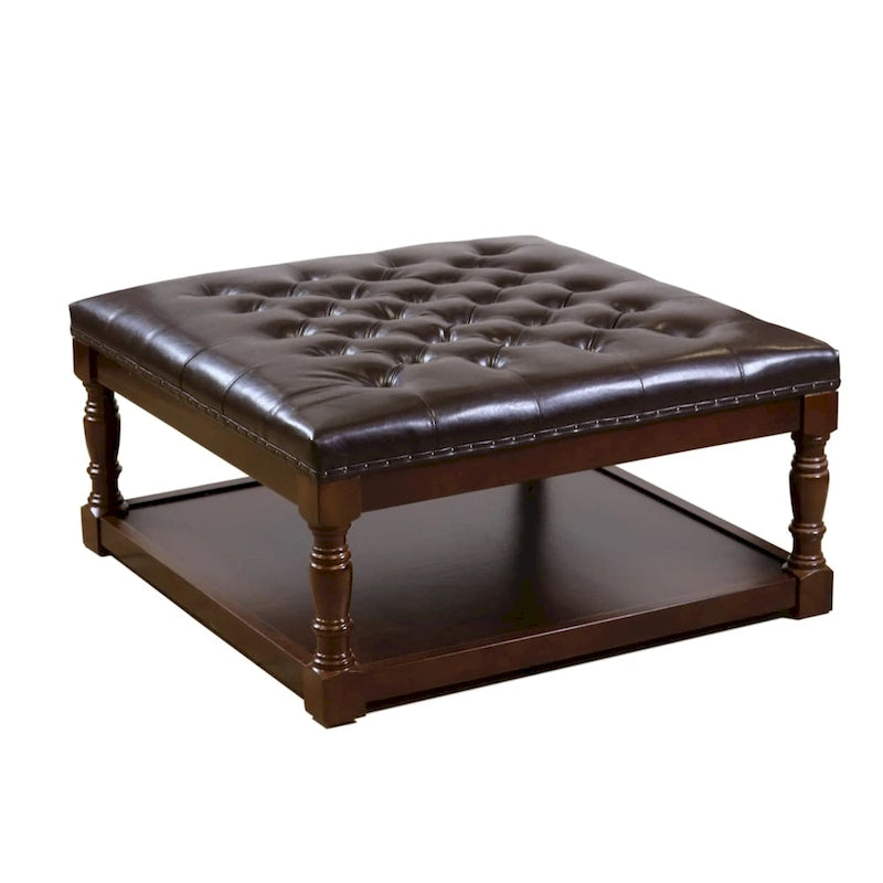 Table ottomane Cairona en cuir bi-cast capitonné de 34 pouces avec étagères