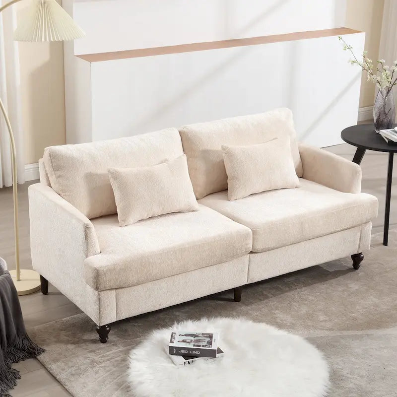 HOMEFUN Causeuse moderne en tissu chenille, canapé 2 places rembourré, causeuse moderne