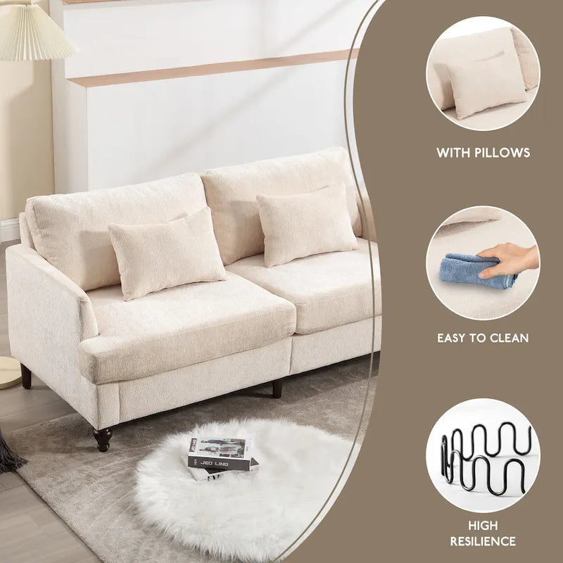 HOMEFUN Causeuse moderne en tissu chenille, canapé 2 places rembourré, causeuse moderne