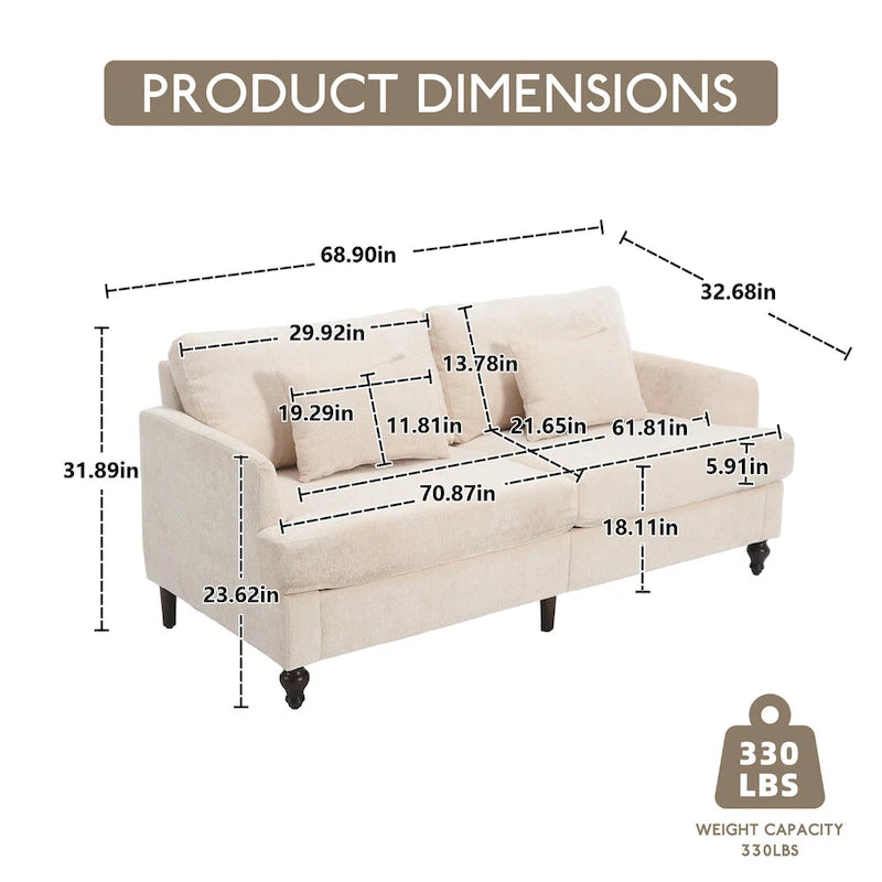 HOMEFUN Causeuse moderne en tissu chenille, canapé 2 places rembourré, causeuse moderne