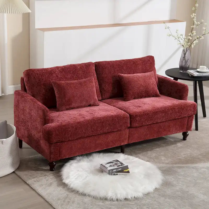 HOMEFUN Causeuse moderne en tissu chenille, canapé 2 places rembourré, causeuse moderne