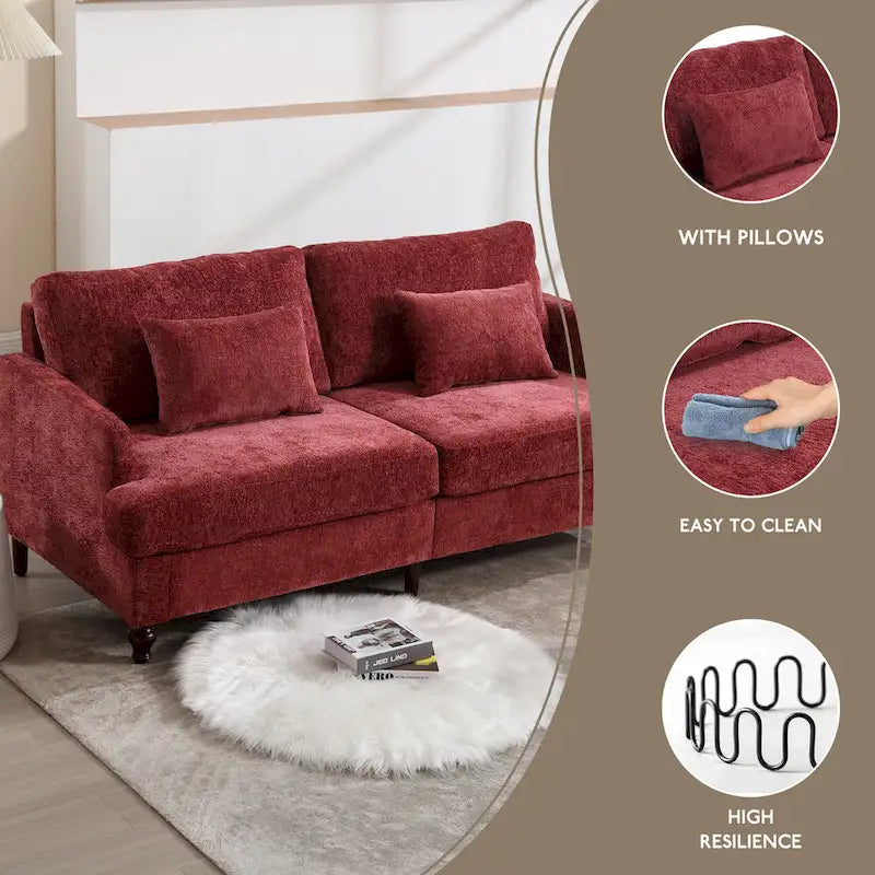 HOMEFUN Causeuse moderne en tissu chenille, canapé 2 places rembourré, causeuse moderne