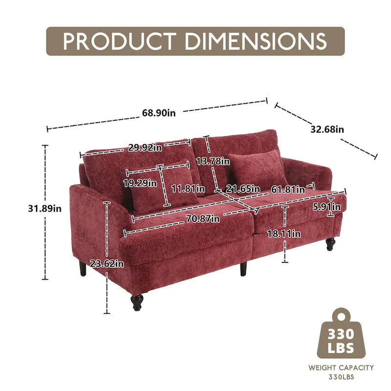 HOMEFUN Causeuse moderne en tissu chenille, canapé 2 places rembourré, causeuse moderne