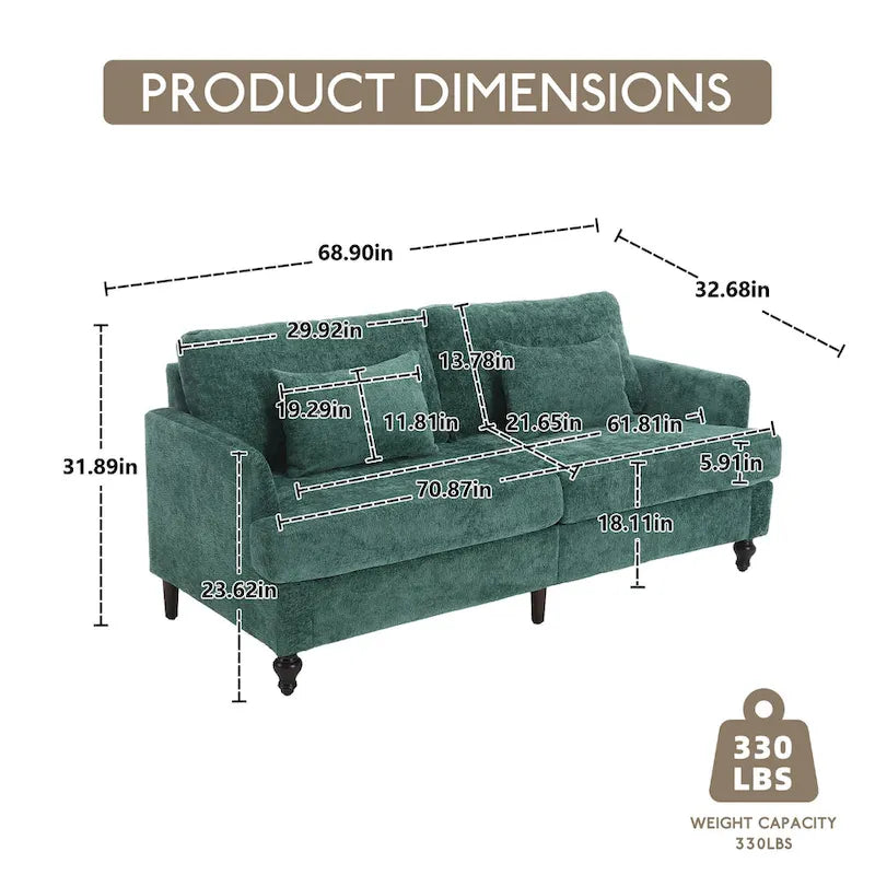 HOMEFUN Causeuse moderne en tissu chenille, canapé 2 places rembourré, causeuse moderne