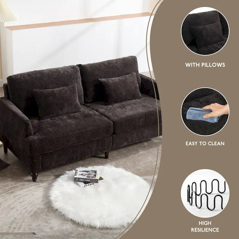 HOMEFUN Causeuse moderne en tissu chenille, canapé 2 places rembourré, causeuse moderne