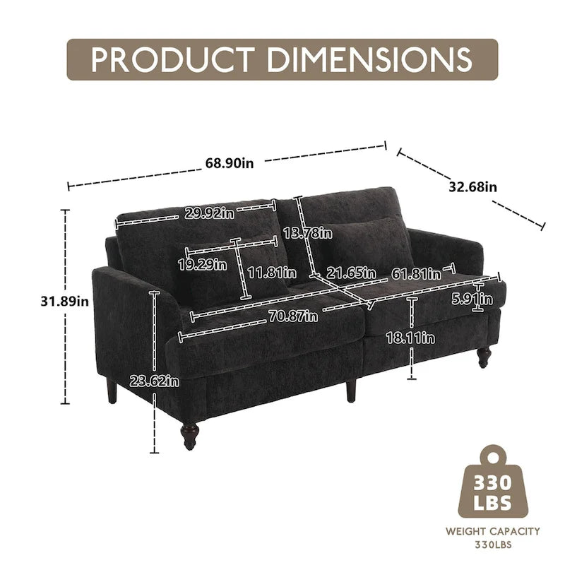 HOMEFUN Causeuse moderne en tissu chenille, canapé 2 places rembourré, causeuse moderne