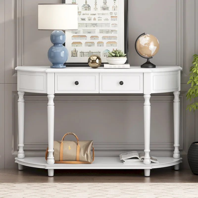 Table console rétro en bois Nestfair avec étagère ouverte et deux tiroirs