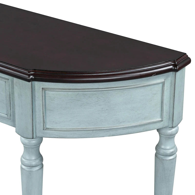 Table console rétro en bois Nestfair avec étagère ouverte et deux tiroirs