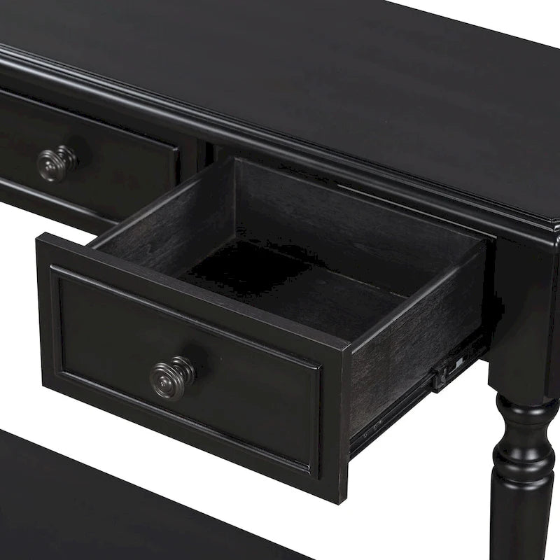 Table console rétro en bois Nestfair avec étagère ouverte et deux tiroirs