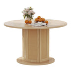 Table à manger ronde Moasis pour 4 personnes avec piètement circulaire en rotin