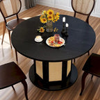 Table à manger ronde Moasis pour 4 personnes avec piètement circulaire en rotin