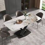 71 Table à manger moderne en marbre artificiel avec base en acier au carbone