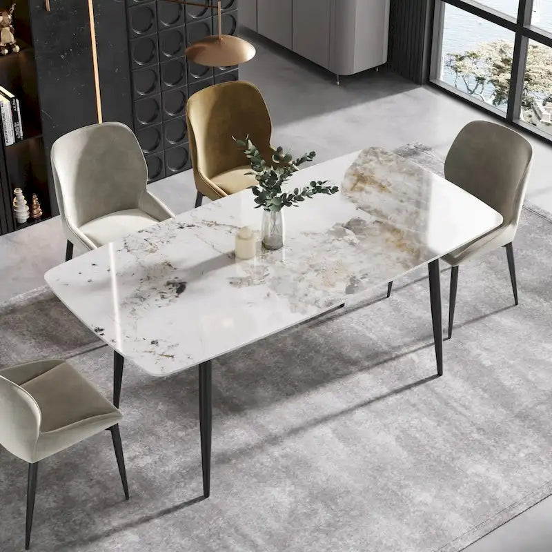 71 Table à manger moderne en marbre artificiel avec base en acier au carbone