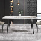 71 Table à manger moderne en marbre artificiel avec base en acier au carbone