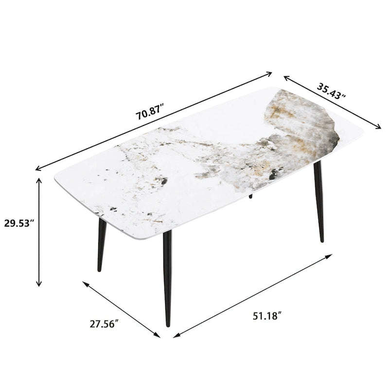 71 Table à manger moderne en marbre artificiel avec base en acier au carbone