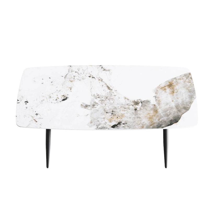 71 Table à manger moderne en marbre artificiel avec base en acier au carbone