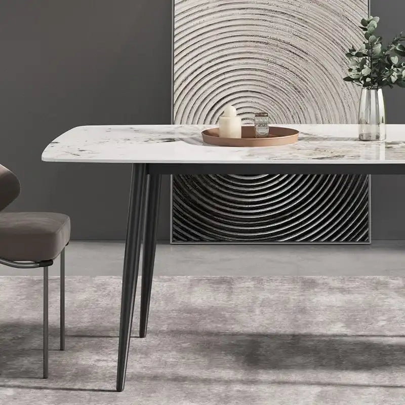 71 Table à manger moderne en marbre artificiel avec base en acier au carbone