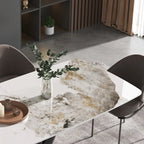 71 Table à manger moderne en marbre artificiel avec base en acier au carbone