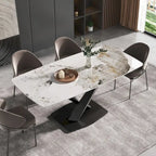 71 Table à manger moderne en marbre artificiel avec base en acier au carbone