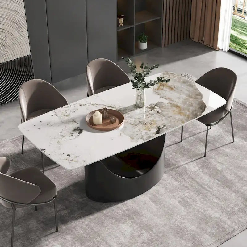 71 Table à manger moderne en marbre artificiel avec base en acier au carbone