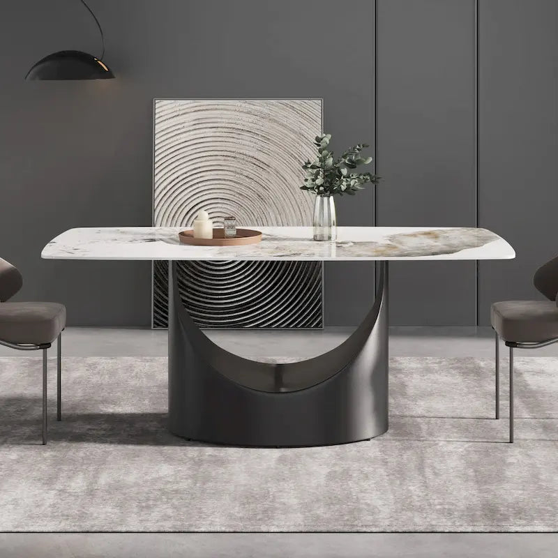 71 Table à manger moderne en marbre artificiel avec base en acier au carbone