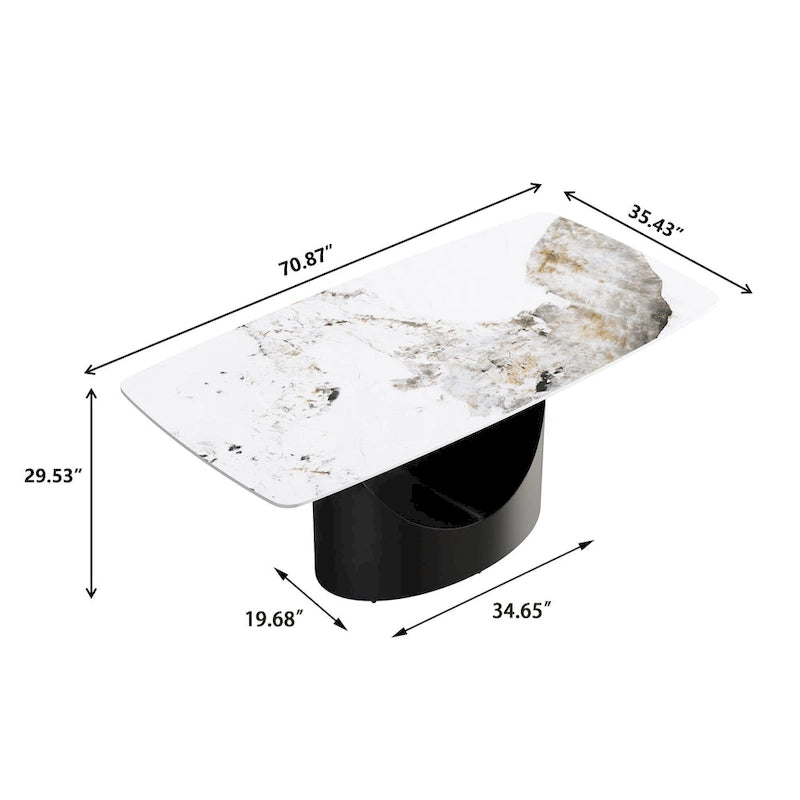 71 Table à manger moderne en marbre artificiel avec base en acier au carbone