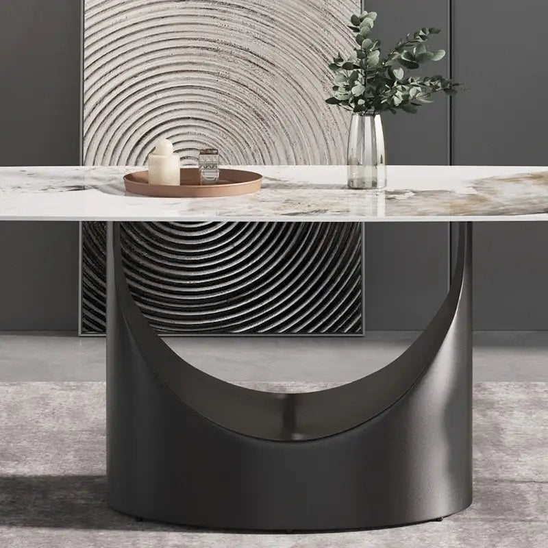 71 Table à manger moderne en marbre artificiel avec base en acier au carbone