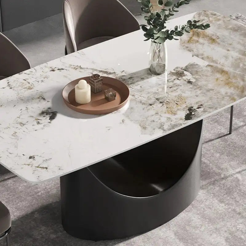 71 Table à manger moderne en marbre artificiel avec base en acier au carbone
