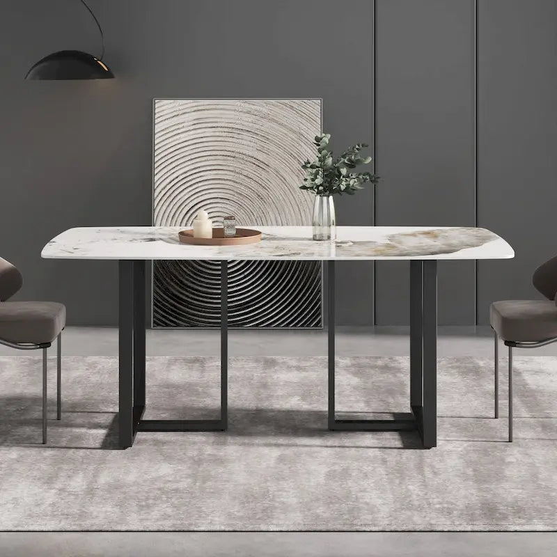 71 Table à manger moderne en marbre artificiel avec base en acier au carbone