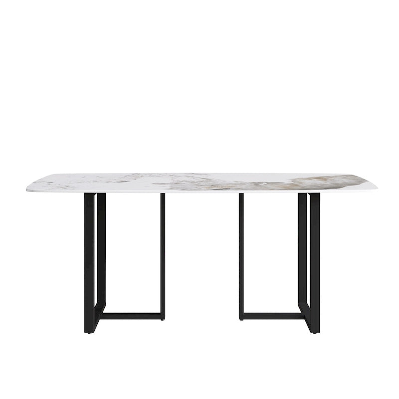 71 Table à manger moderne en marbre artificiel avec base en acier au carbone