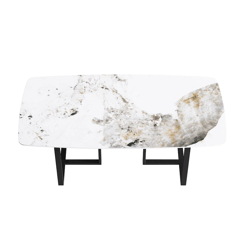 71 Table à manger moderne en marbre artificiel avec base en acier au carbone