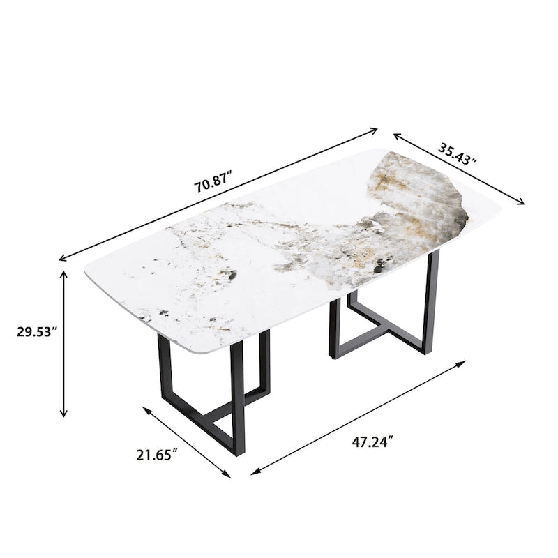 71 Table à manger moderne en marbre artificiel avec base en acier au carbone