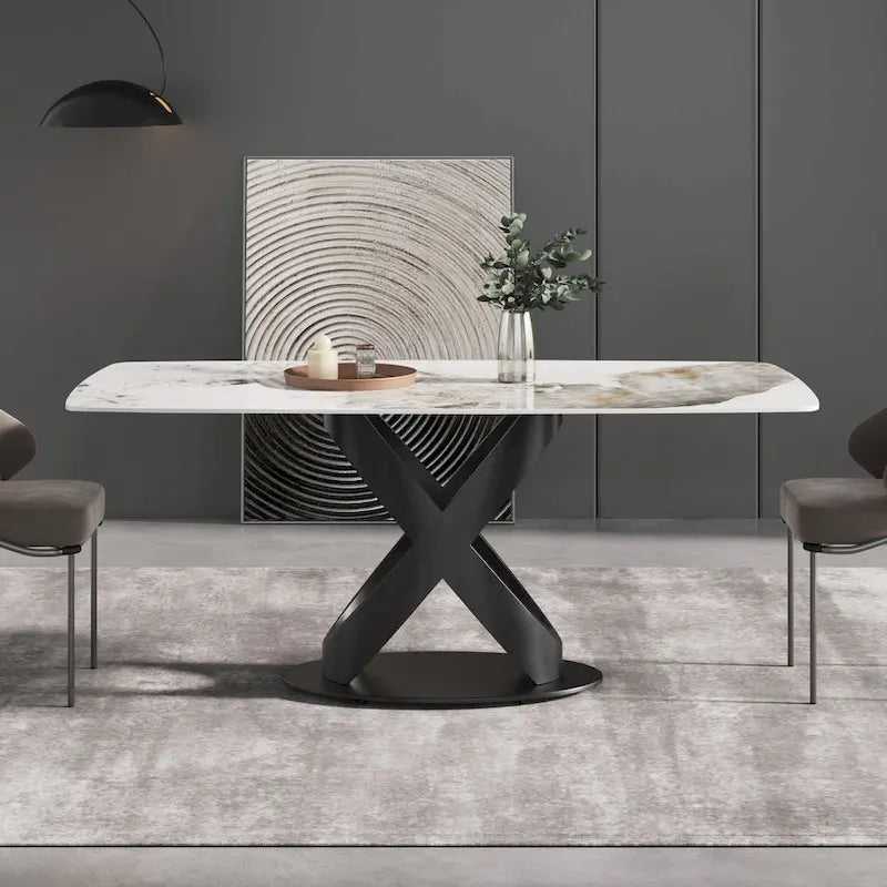 71 Table à manger moderne en marbre artificiel avec base en acier au carbone