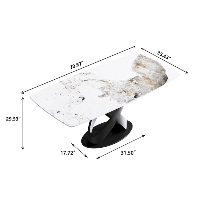 71 Table à manger moderne en marbre artificiel avec base en acier au carbone