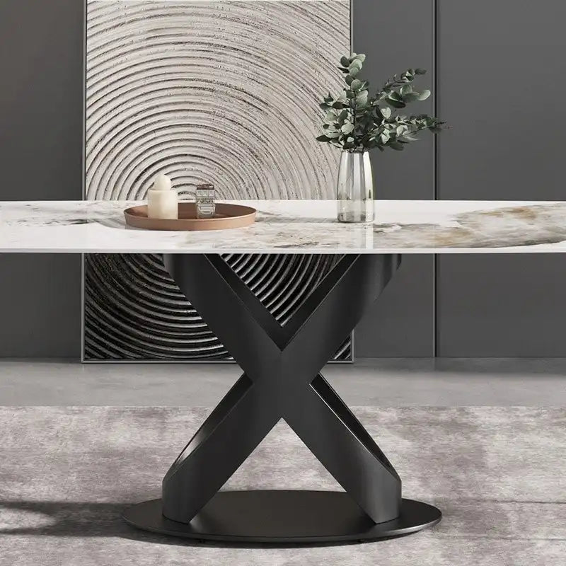71 Table à manger moderne en marbre artificiel avec base en acier au carbone