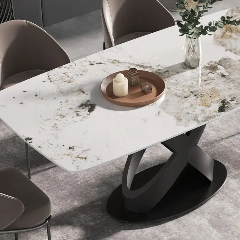 71 Table à manger moderne en marbre artificiel avec base en acier au carbone
