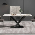 71 Table à manger moderne en marbre artificiel avec base en acier au carbone