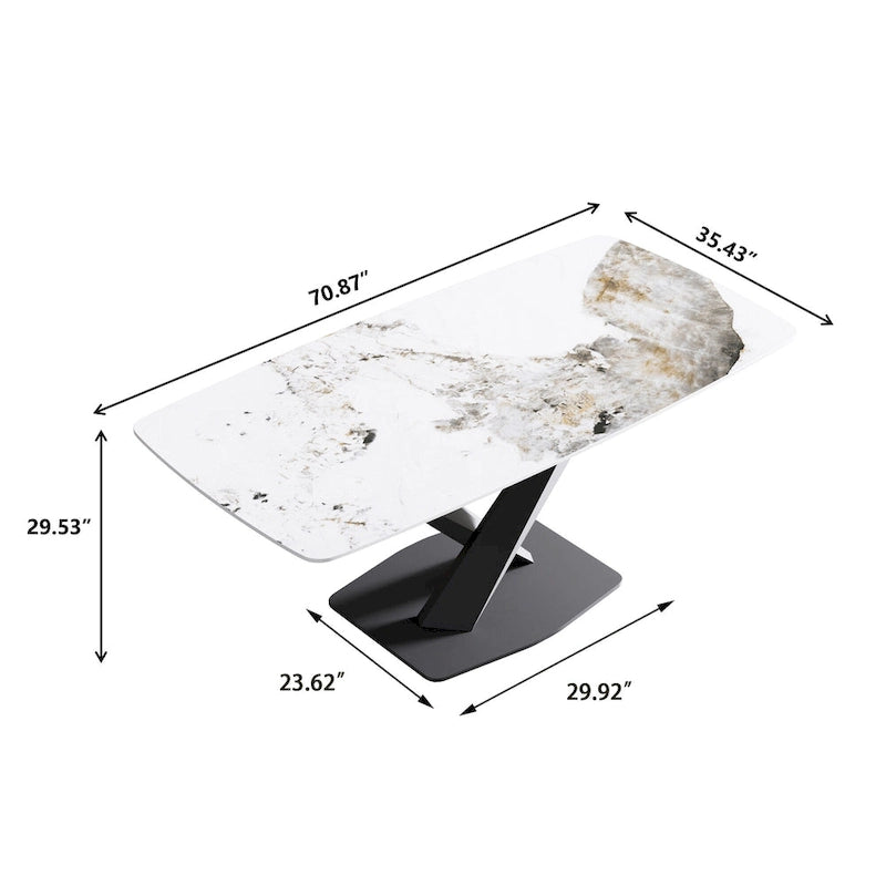 71 Table à manger moderne en marbre artificiel avec base en acier au carbone