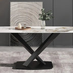 71 Table à manger moderne en marbre artificiel avec base en acier au carbone