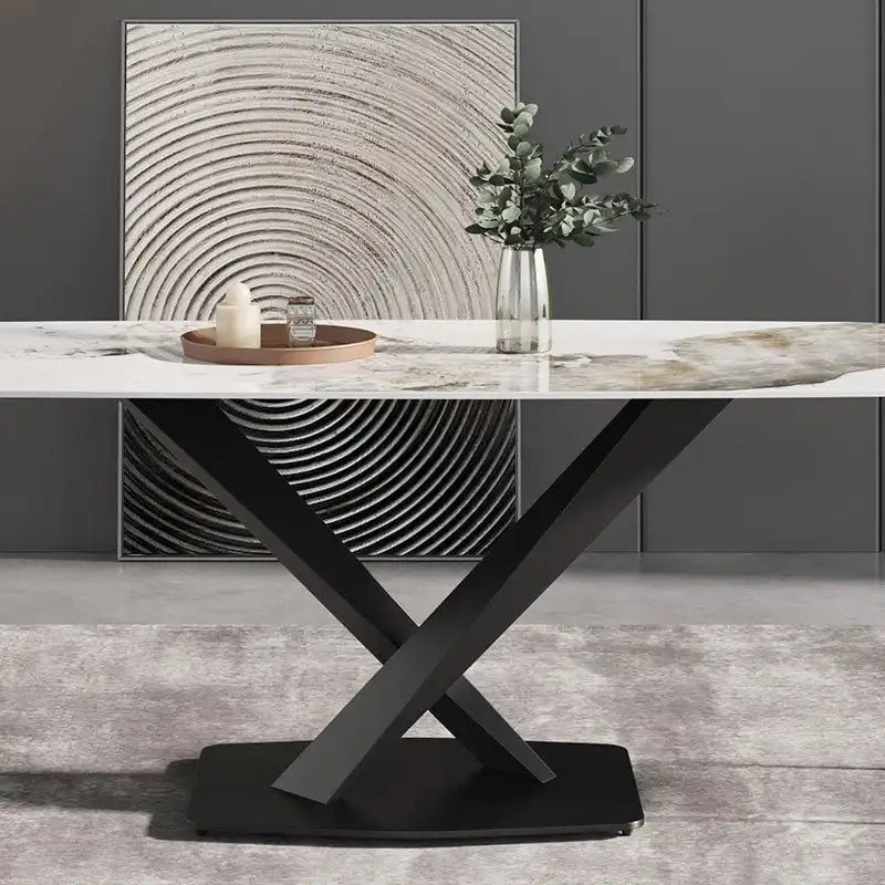 71 Table à manger moderne en marbre artificiel avec base en acier au carbone