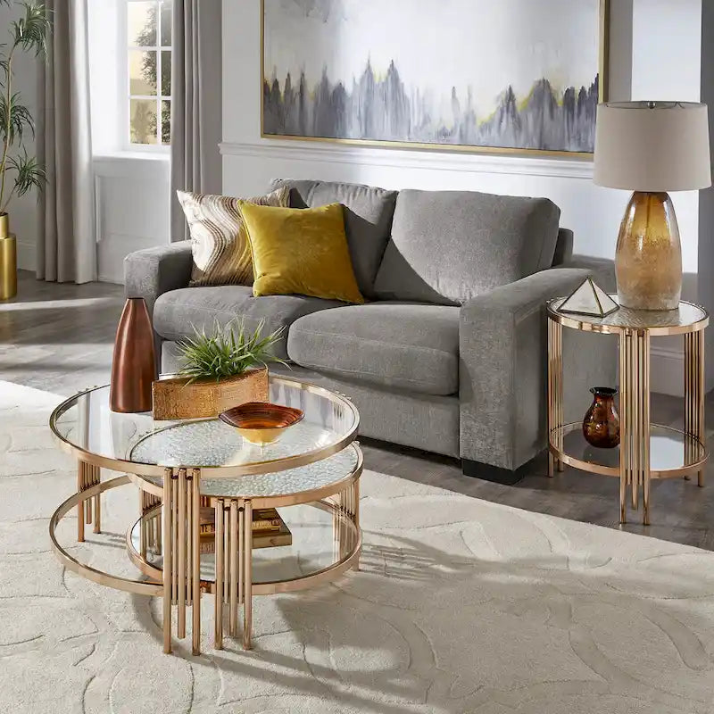 Table en verre texturé Bruges, fini champagne doré, avec étagère par iNSPIRE Q Bold